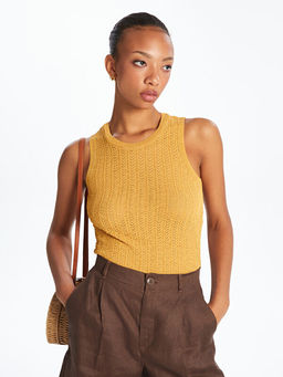 Bisiklet Yaka Kendinden Desenli Kad?n Triko Atlet