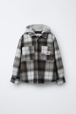 CHECK OVERSHIRT WITH DETACHABLE FLEECE HOODIE