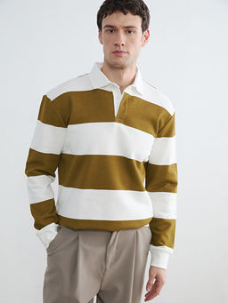 Polo Yaka ?izgili Erkek Sweatshirt
