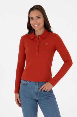 Kad_n Kiremit Basic Polo Yaka Sweatsh_rt Sepette S_rpriz _ndirim