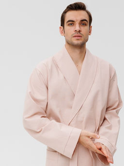 Мужской вафельный халат с шалькой бежевый В-04 (31)