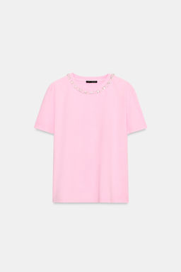 CAMISETA JOYAS EFECTO LAVADO / Rosa - Zara фото 6