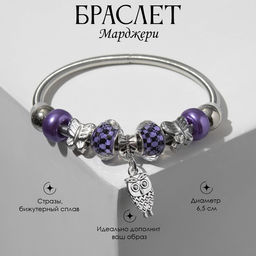Цена за 2 шт. Браслет ассорти «Марджери» сова, цвет фиолетово-чёрный в серебре, d=6.5 см