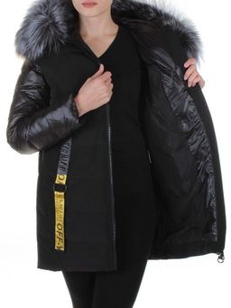 8186 BLACK Пальто женское с натуральным мехом Jarius