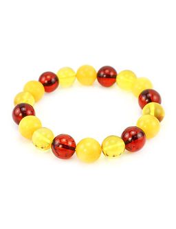 Браслет из натурального янтаря яркого вишневого, молочного и лимонного цветов Шар