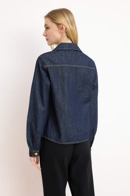 Koyu Mavi Dugme Detayl? Basic 100% Pamuk Denim Gomlek TWOSS26GO00004 - Trendyolmilla фото 6