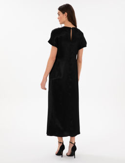 Siyah Comfort Fit Dokuma Elbise