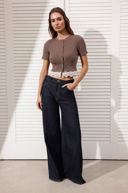 Vizon Dantel Detayl? Fitilli Triko Bluz TWOSS26BZ00177 - Trendyolmilla фото 2