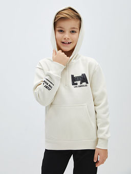 Bask?l? Uzun Kollu Erkek ?ocuk Hoodie - Waikiki фото 3