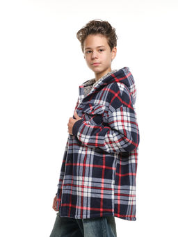 Рубашка на меху на пуговицах 22-7337 син-красная клетка