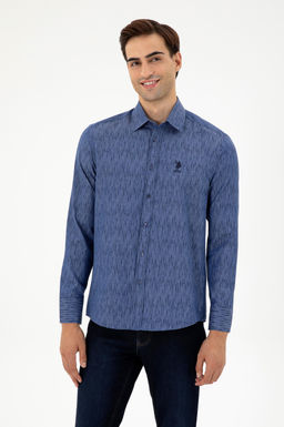 Мужская темно-синяя рубашка с длинным рукавом Неожиданная скидка в корзине