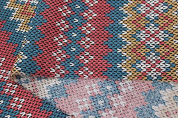 Бязь Вязаный орнамент цв.морская волна/красный коралл, ш.1.5м, хлопок-100%, 120гр/м.кв - Купава фото 5