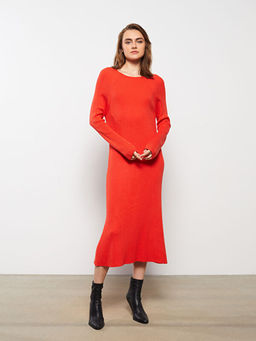 Bisiklet Yaka D?z Uzun Kollu Triko Elbise