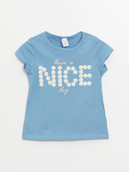 Bisiklet Yaka K?sa Kollu Bask?l? K?z Bebek Ti??rt