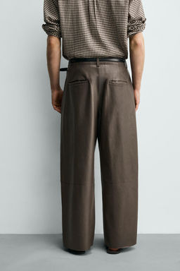 PANTAL?N BALLOON FIT PIEL / Beige - Zara фото 3