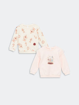 Bisiklet Yaka Uzun Kollu Bask?l? K?z Bebek Sweatshirt 2li