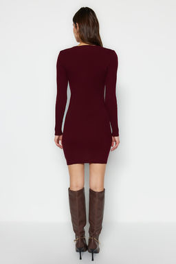 Bordo Mini Triko Buzgu Detayl? Elbise TWOAW23EL00443