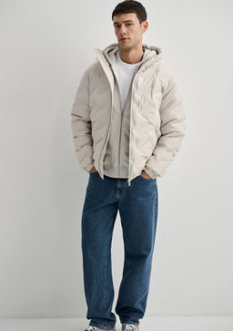 Kapusonlu Bej Ceket - Mavi фото 2