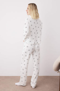 Beyaz Pamuklu Cicekli Kalpli Cep Detayl? Orme Pijama Tak?m? THMAW25PT00227 - Trendyolmilla фото 4