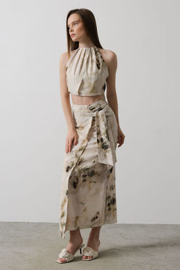 TRENDYOLMILLA Bej Batik Desenli Anvelop Midi Dokuma Etek TWOSS25ET00052 фото 3