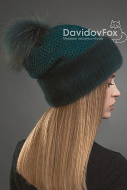Шапка Оливия норка трикотаж изумруд