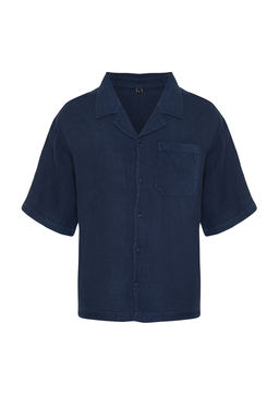 TRENDYOL MAN Premium Lacivert %100 Keten Oversize Fit Gomlek TMNSS24GO00059 - Trendyolmilla фото 11