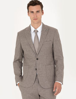 A__k Kahverengi Slim Fit Y_n Kar___ml_ Tak_m Elbise