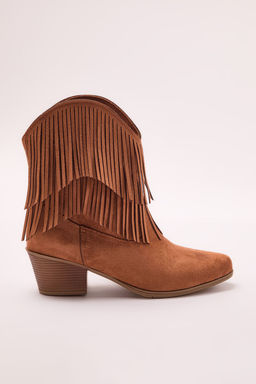 Trendyol Shoes Taba Suet Kahverengi Puskullu Kovboy Blok Topuklu Kad?n Bot TAKAW25BO00031