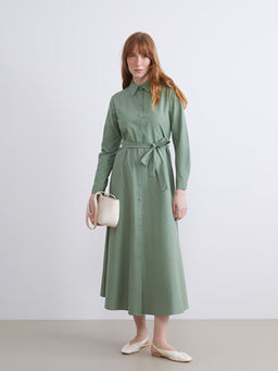 B?y?k Beden Beli Ku?akl? Poplin G?mlek Elbise