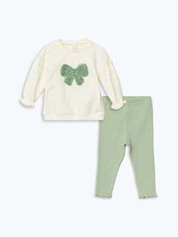 Bisiklet Yaka Uzun Kollu Bask?l? K?z Bebek Sweatshirt ve Tayt 2li