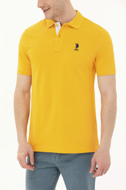 Мужская желтая базовая футболка с воротником поло - U.s. polo assn фото 13