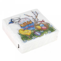 Салфетки бумажные "Desna Design" 24х24см, 1 слойные, 40 штук в упаковке, 100% целлюлоза, "Пасха" (Россия)