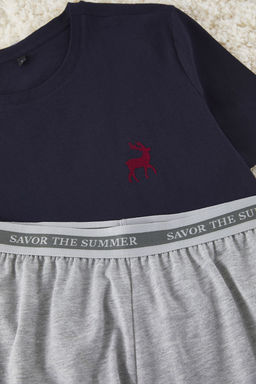 TRENDYOL MAN Gri melanj- Bordo Slim Fit Geyik Nak?sl? Sortlu Orme Pijama Tak?m? TMNSS25PT00070 - Trendyolmilla фото 3