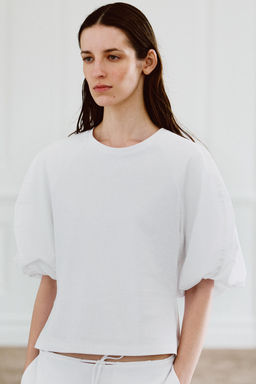 CAMISETA COMBINADA MANGA ABULLONADA / Blanco