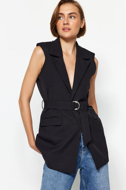 TRENDYOLMILLA Siyah Regular Baglamal? Dokuma Yelek TWOAW24YE00071