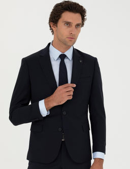 Классическая куртка приталенного кроя из смесовой шерсти темно-синего цвета