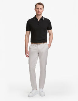 Siyah Slim Fit %100 Pamuk Fermuarl_ Polo Yaka Ti__rt