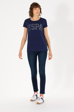 U. S. Polo Assn Женская базовая футболка темно-синего цвета с круглым вырезом - U.s. polo assn фото 4