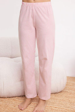 Pembe %100 Pamuklu Cizgili Gomlek Yaka Cepli Orme Pijama Tak?m? THMSS26PT00065