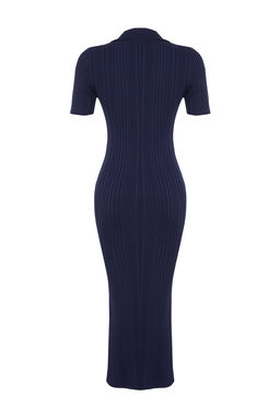 TRENDYOLMILLA Lacivert Maxi Triko Polo Yaka Elbise TWOSS24EL00282 фото 8