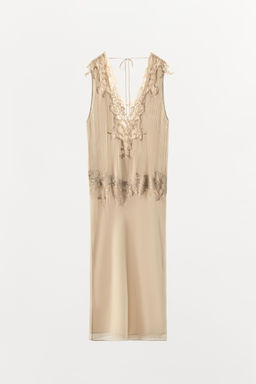 VESTIDO MIDI PLIEGUES ENCAJE / Beige vigor? - Zara фото 6