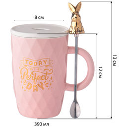 КРУЖКА LEFARD С КРЫШКОЙ И ЛОЖКОЙ BUNNY 390МЛ, РОЗОВАЯ  фото 3