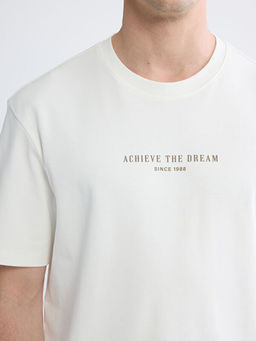 Oversize Fit Bisiklet Yaka Bask?l? Erkek Ti??rt