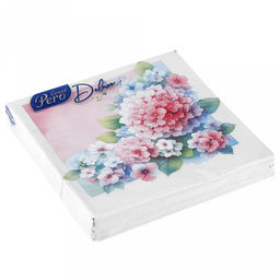 Салфетки бумажные 33х33см GrandPero Deluxe, 3-х слойные, 20 штук в упаковке, Гортензия (Россия)