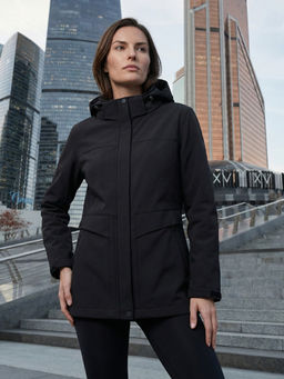 Ветровка женская софтшелл виндстоппер с капюшоном спортивная темно-синего цвета 9616_1TS - Valianly фото 37