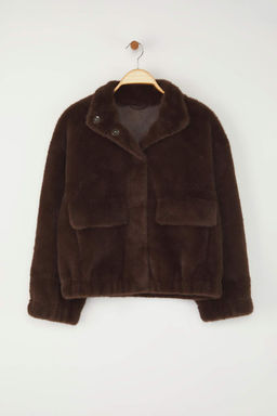 Koyu Kahverengi Oversize Kal?p Pelus Bomber Mont TWOAW26MO00063