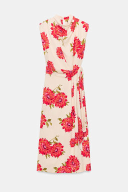 VESTIDO MIDI ESTAMPADO FLORAL CINTUR?N / Crudo / Rojo - Zara фото 9