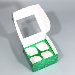 Цена за 5 шт. Коробка складная на 4 капкейка новогодняя с окном «Веточки», 16×16×10 см