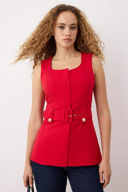 Siyah Kemerli Fitted C?tc?t Kapamal? Yelek TWOAW26YE00046 - Trendyolmilla фото 5