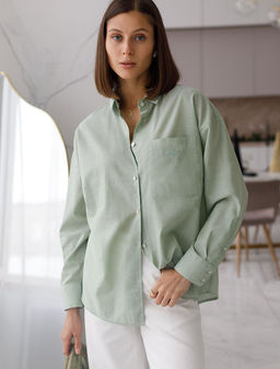 Блузка свободная с карманом из хлопка